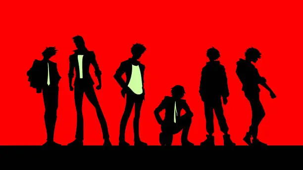 Vector illustration of Vector Anime Boys Silhouette Stock Illustration