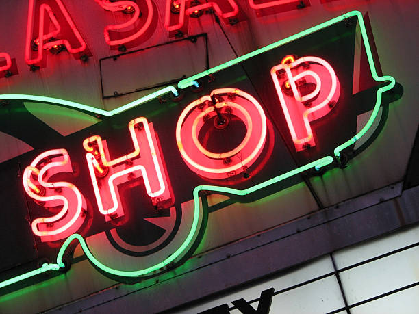 istock Neon Sign Spelling the Word Shop 172382143