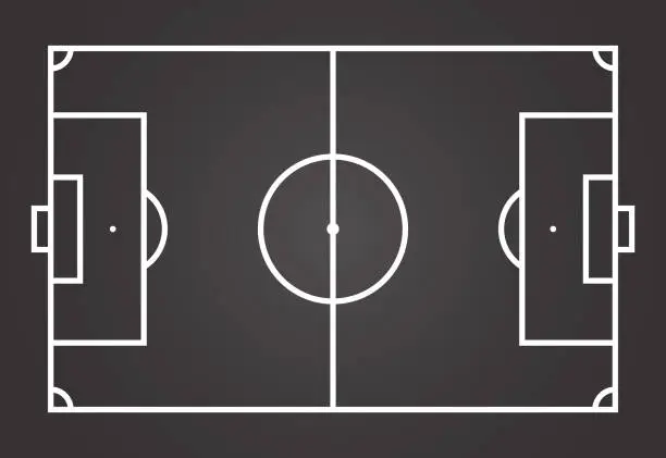 Vector illustration of Soccer field in line style. Coach table for tactic presentation for players.