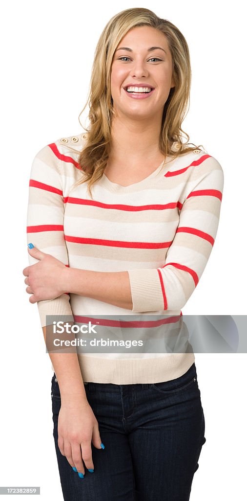 Laughing Young Woman Three Quarter Portrait Portrait of a young woman on a white background.  20-24 Years Stock Photo