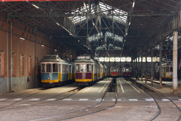 Electric historical trains at the depot