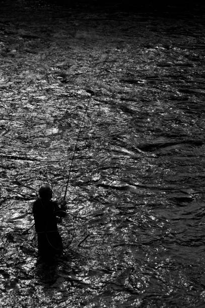 istock Black and white image of a fly fisherman 172382973