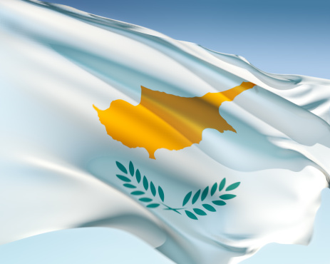 Cypriot flag waving in the wind. Elaborate rendering including motion blur and even a fabric texture (visible at 100%).