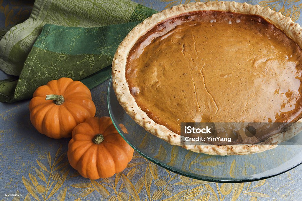 Torta di zucca nel Giorno del Ringraziamento, un Dessert Gourmet, dolci fatti in casa, Cibo natalizio - Foto stock royalty-free di Torta di zucca