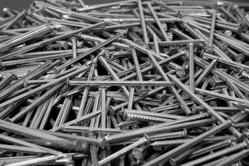 Pile of nails. B&W image.See also: