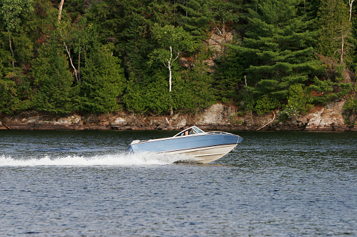 Power boating on the lake.