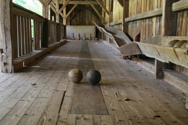 Old Bowling Lane "Old wooden bowling lane (Bavaria, 1896)" bowling alley wood stock pictures, royalty-free photos & images