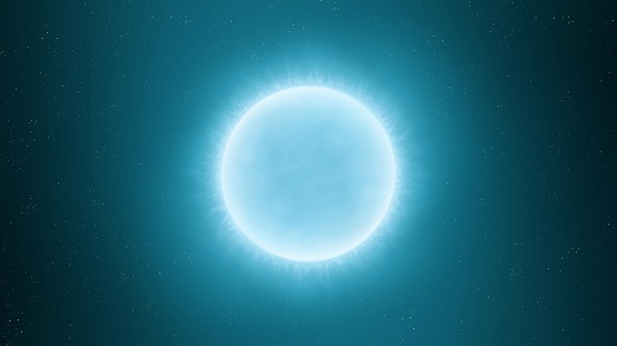Blue supergiant star. Hot young star isolated on black background.