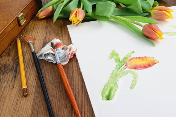 painting a tulip with aquarell paintings