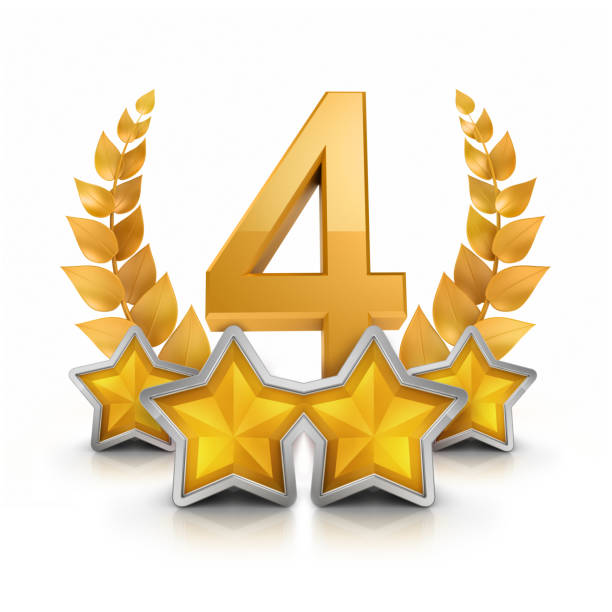 fourth place Four star badge reward "Complex four star class seal or badge, fourth place, with laurel gold branches, icon for winning or luxury and hotel services concepts..the REST of the SET:" laurel maryland stock pictures, royalty-free photos & images