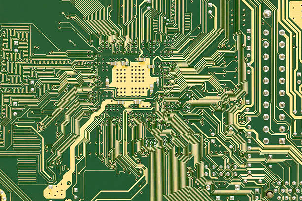 scheda di circuito, verde e oro - computer chip foto e immagini stock