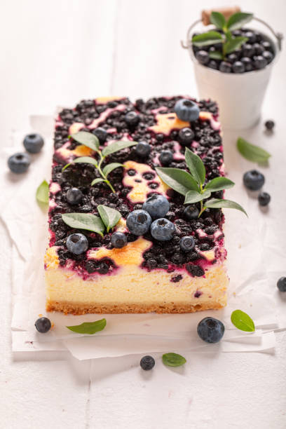 istock Homemade blueberry cheesecake with berries and powdered sugar. 1723863725