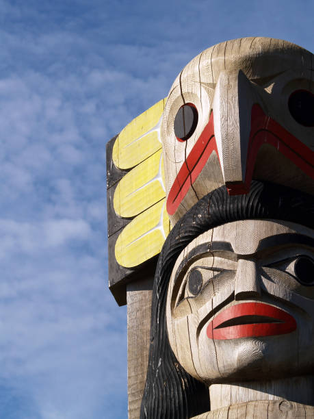Sitka totem pole Sitka totem pole of the Pacific Northwest First Nations community. pacific northwest totem poles stock pictures, royalty-free photos & images