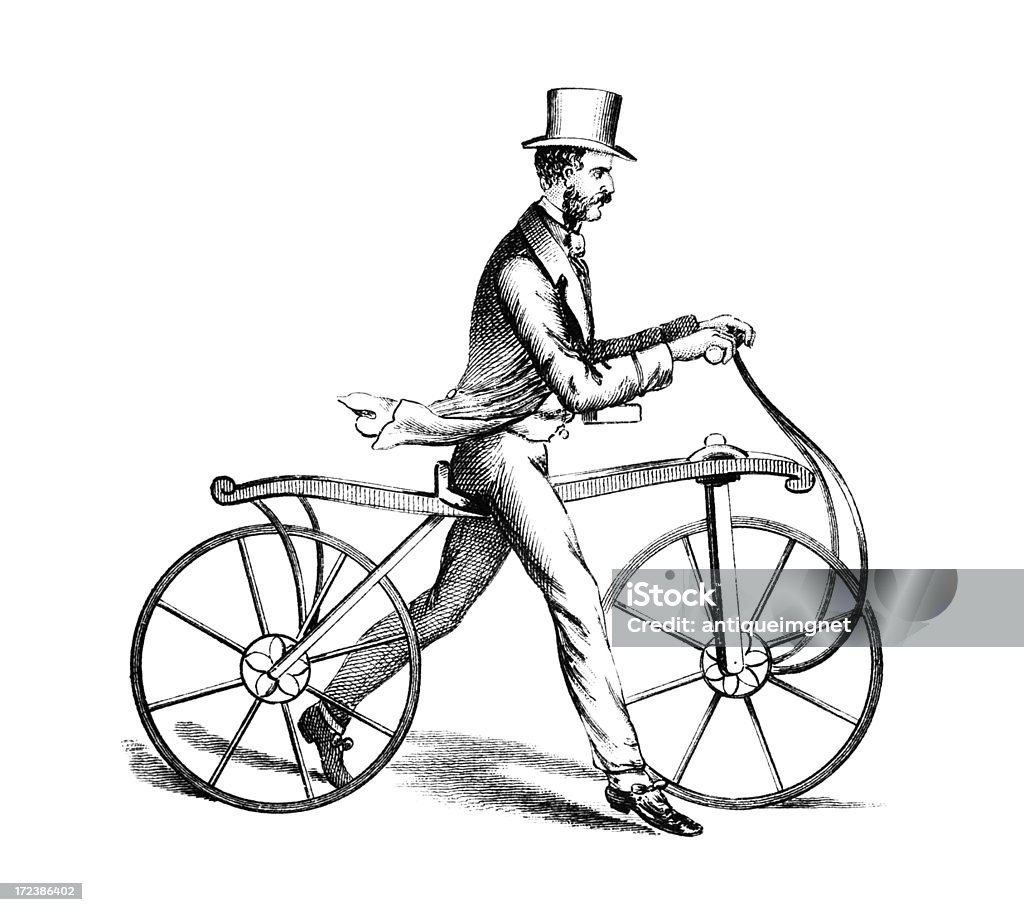 Século 19, entalhes-cavalheiro andar de bicicleta - Ilustração de Bicicleta royalty-free