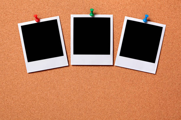 istock Three blank photos pinned to a cork board 172386825