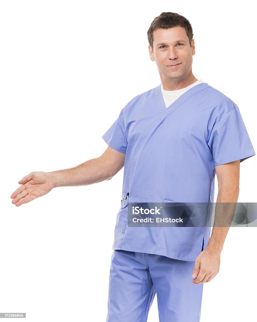 Uomo di medico chirurgo di infermiera isolato su sfondo bianco - Foto stock royalty-free di Adulto