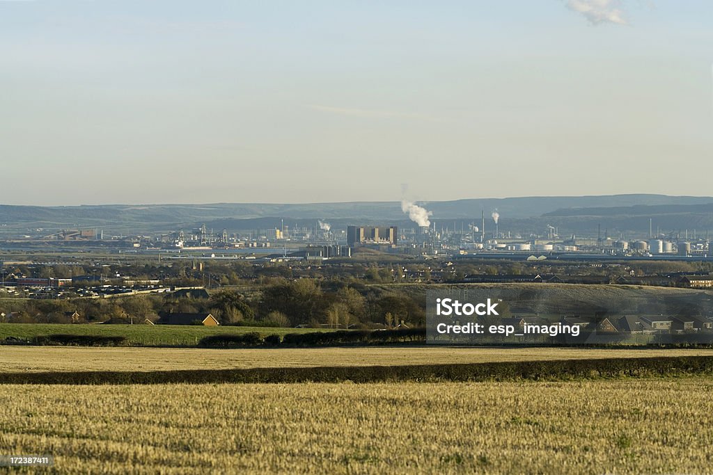 Teeside Industrial Landscape "Panoramic View over Teeside, UK.Teeside docks (left), Hartlepool Nuclear Power Station (centre)and various chemical plants (centre and right) can be seen.See also Redcar Steelworks:" Hartlepool Stock Photo