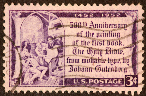 1952 postage stamp commemorating the 500 year anniversery of the first printing of the Bible.