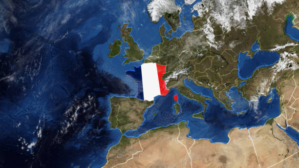 карта франции, украшенная флагом - satellite view topography aerial view mid air стоковые фото и изображения