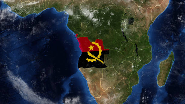 3D render of the world with the location of the country of Angola marked by its national flag.\n\n\n\n\n