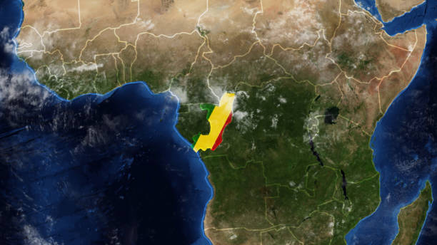 карта конго, украшенная флагом - pointe noire стоковые фото и изображения