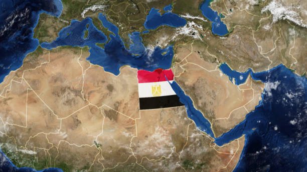карта египта, украшенная флагом - satellite view topography aerial view mid air стоковые фото и изображения