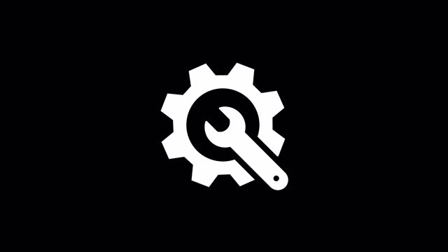 Wrench and cogwheel. WHITE icon animation separate from the background.