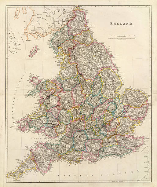영국 앤틱형 맵 - uk europe england midlands stock illustrations
