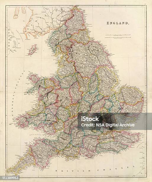 England Antique Map Stock Illustration - Download Image Now - Map, England, Birmingham - England