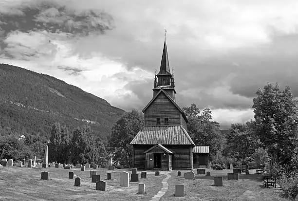 "Very old Norwegian church, build by svaves. From the 12th century. BW."