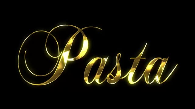 Golden text animated in a reveal with a starburst pattern for PASTA