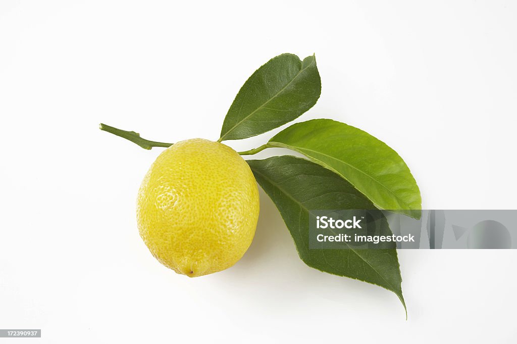 Limón con hojas sobre fondo blanco - Foto de stock de Limón libre de derechos