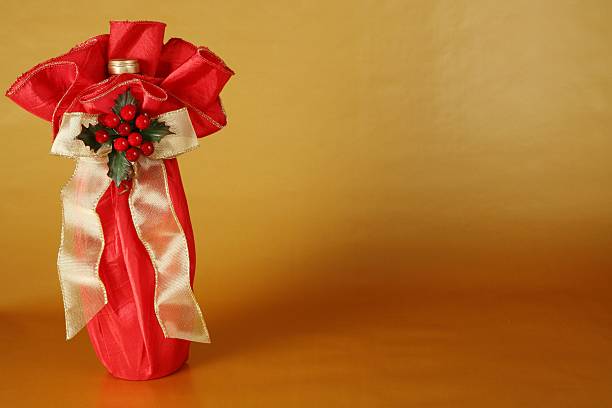Wine or grape juice bottle wrapped up for Christmas. Click to see other Christmas images..