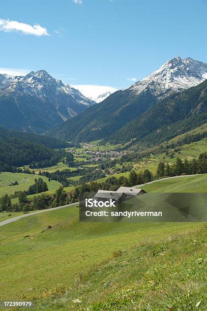 Small Houses In Engadine Valley Stock Photo - Download Image Now - Graubunden Canton, Blue, Built Structure