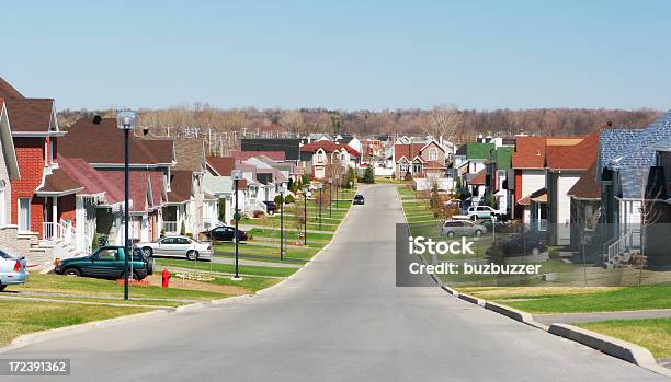 Modern Residential Street Stock Photo - Download Image Now - Suburb, Community, Residential Building