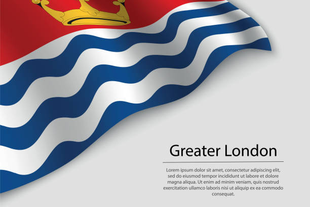 wave flag of greater london ist eine grafschaft in england. banner oder band - greater london illustrations stock-grafiken, -clipart, -cartoons und -symbole