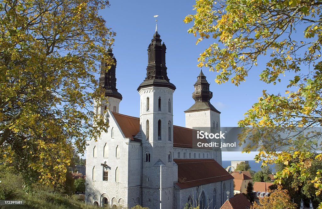 Cathedral of Visby in autumn "Cathedral of Visby, a medival town from 12 th century" Autumn Stock Photo