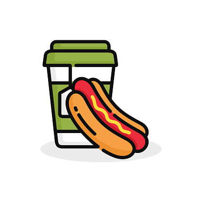 istock Hot dog and drink vector illustration. Fast food icon isolated on white background 1723917131