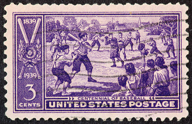 béisbol centennial sello 1939 - baseball glove baseball baseballs old fashioned fotografías e imágenes de stock