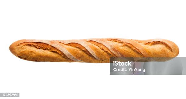 Foto de Baguete Fatia De Pão Francês Cozido Comida Isolada No Branco e mais fotos de stock de Baguete