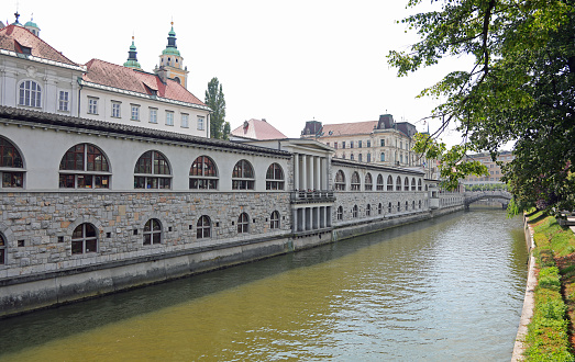 historic palace in neoclassical style in ljubljana City and RIVER ljubljanica in Slovenia Central Europe