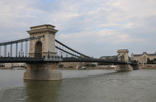 Famous Landmark called Szechenyi Chain Bridge in Budapest Hungary in Central Europe