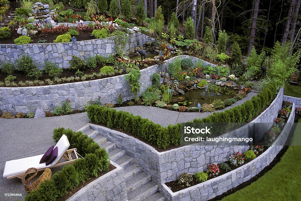 Gestalteten Garten Stützmauer - Lizenzfrei Stützmauer Stock-Foto
