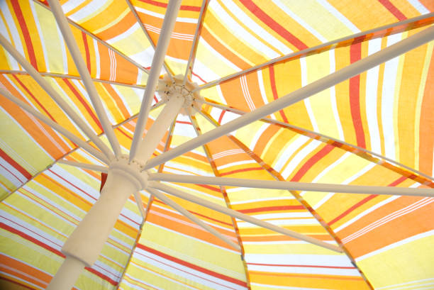 istock Sunny Stripe Beach Umbrella Parasol in Yellow and Orange 172395058