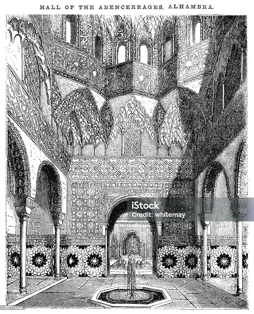Hall del Abencerrages, Alhambra (vittoriano Silografia) - Illustrazione stock royalty-free di Antico - Condizione