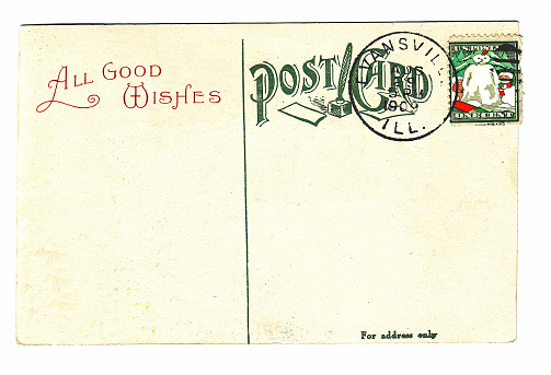 Old blank postcard and antique american flag.