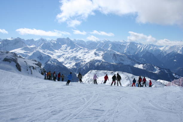 Lots of people ready to ski down in a ski resort in the Alps.Other winter pictures from my portfolio: