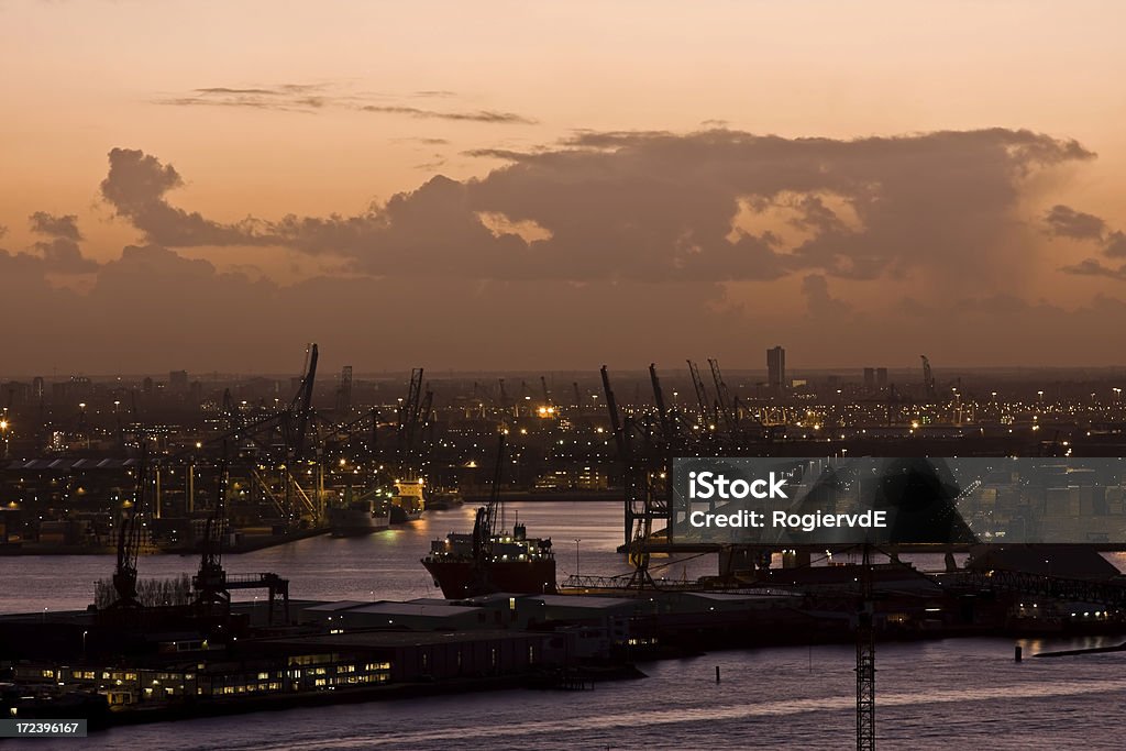 Roterdão de porto ao pôr do sol - Royalty-free Comercializar Foto de stock