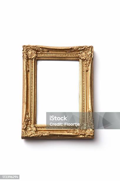 Picture Frame Golden Cornice - Fotografie stock e altre immagini di Cornice per foto - Cornice per foto, Sfondo bianco, Ornato