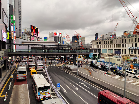 Busy road at Shibuya metro station, Tokyo, Japan.